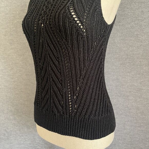 Banana Republic Sleeveless Open Stitch Sweater Sz M Preppy Coastal Capsule Black - Picture 6 of 15
